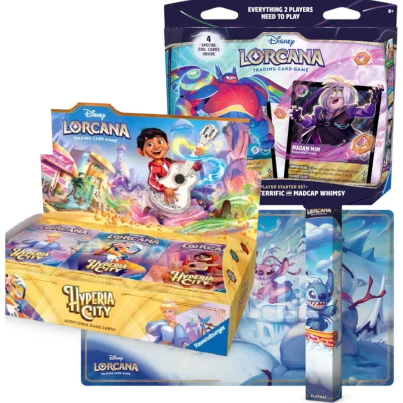Disney Lorcana TCG: Hyperia City, 2-player starter set and playmat bundle